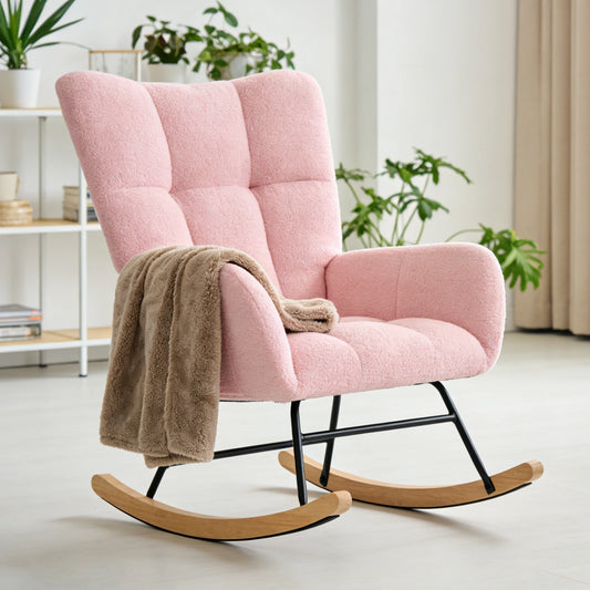 JHK Modern Velvet Saucer Rocking Chair With Padded Metal Frame