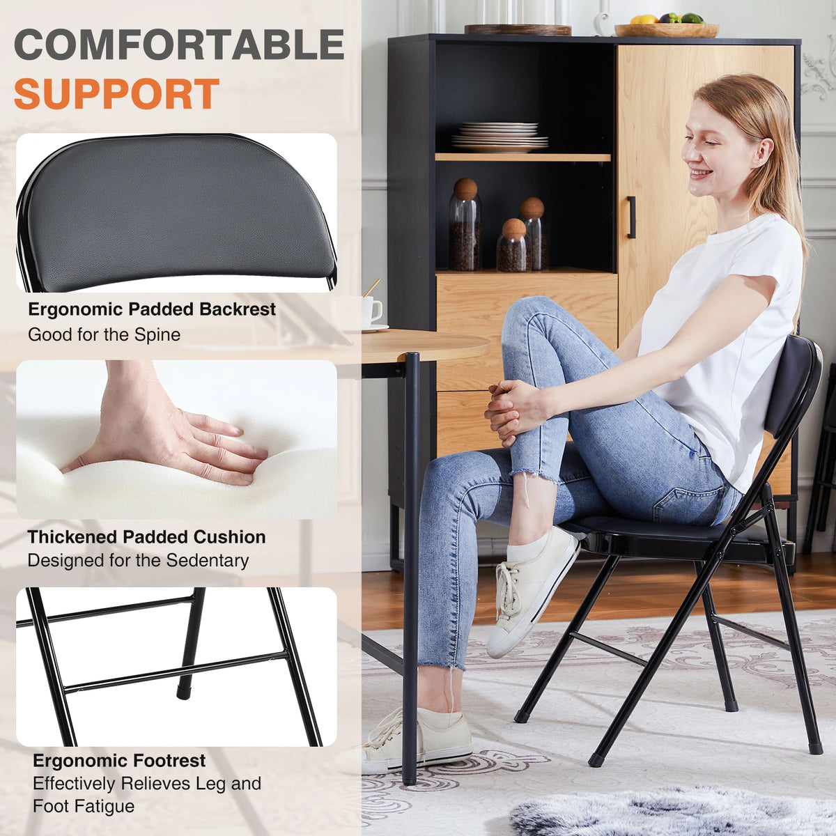 JHK Padded Folding Chair With Faux Leather Metal Frame