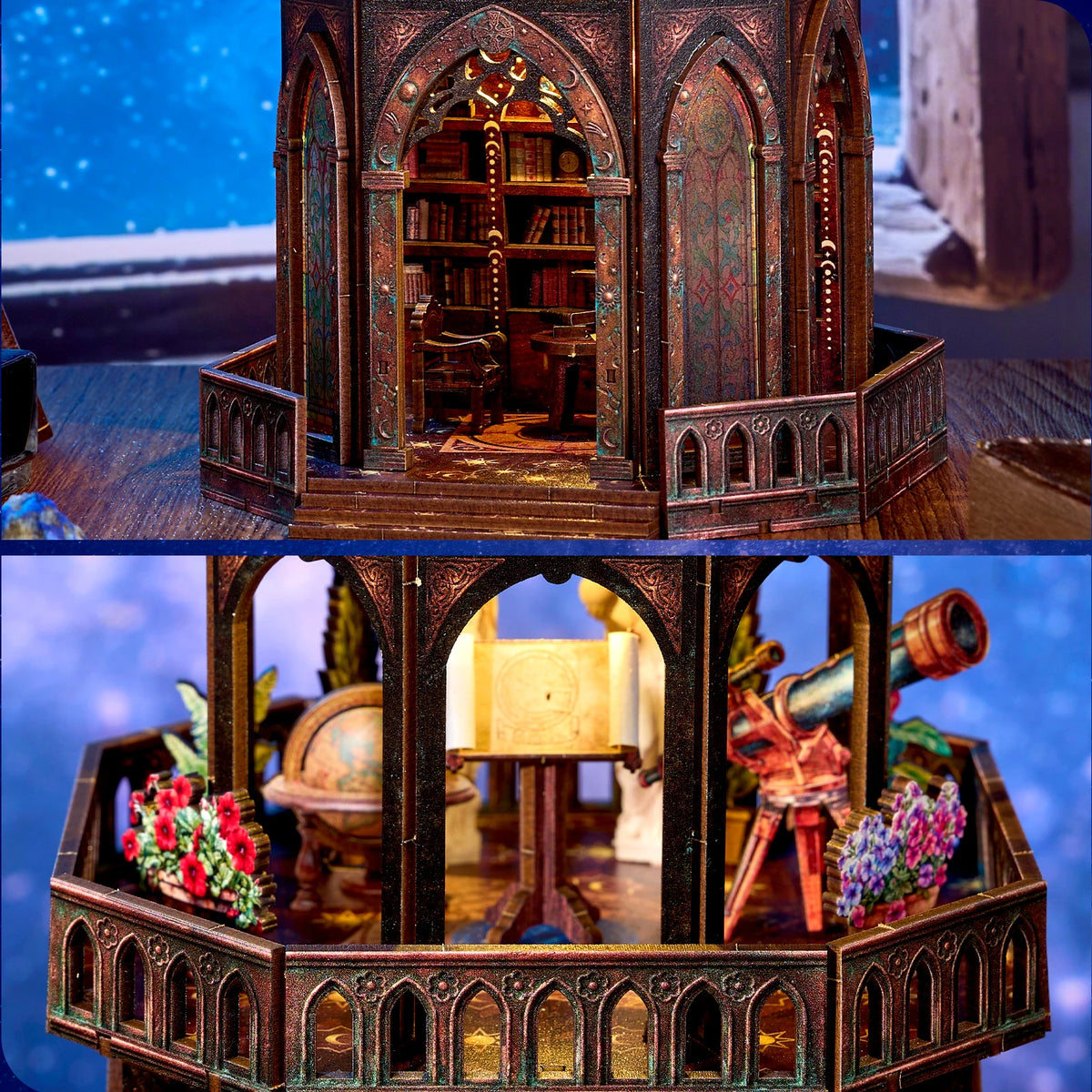 DIY 3D Wooden Observatory Book Nook Puzzle Kit For Bookshelves