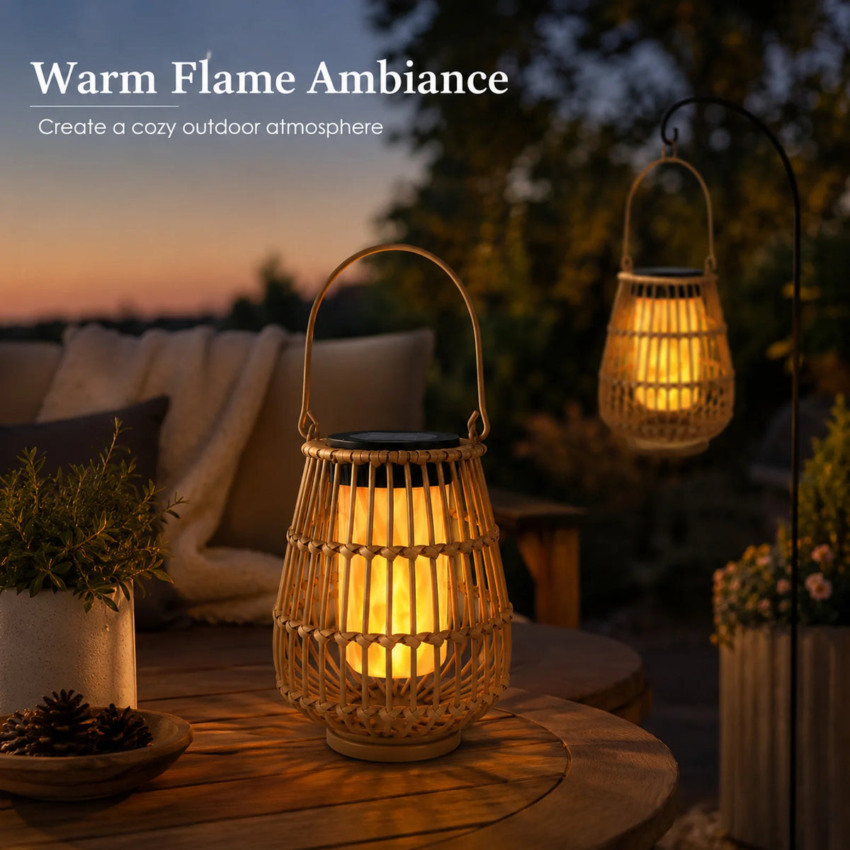 Solar Rattan Lanterns Outdoor Hanging Waterproof LED Garden Lights