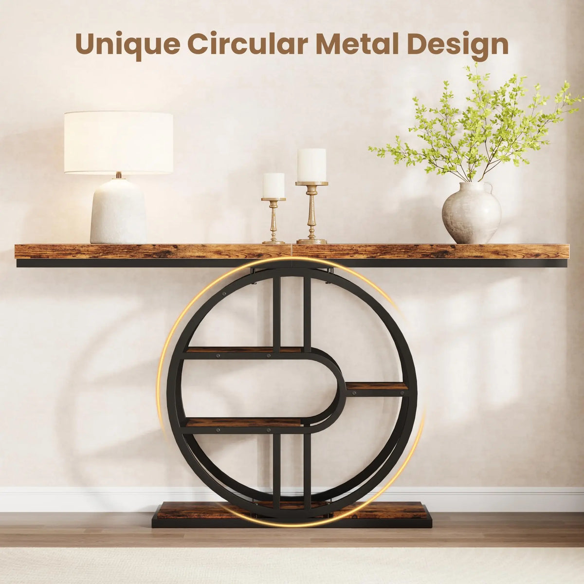 Amkui Modern Console Table Featuring Storage Shelves And Steel Frame