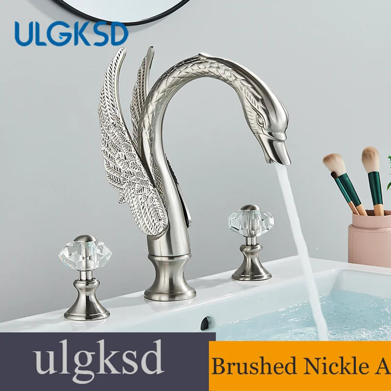 Ulgksd Swan Shape Bathroom Faucet With Crystal Handles