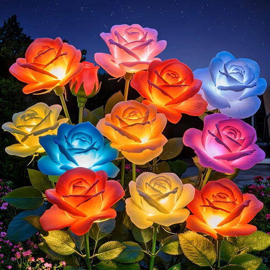 Solar Rose Flower Garden Lights for Outdoor Pathway Decor