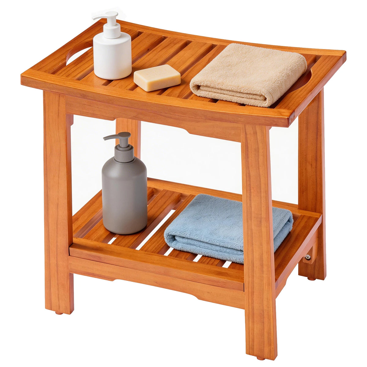 MCQ Waterproof Wooden Shower Bench With Storage Shelf For Home