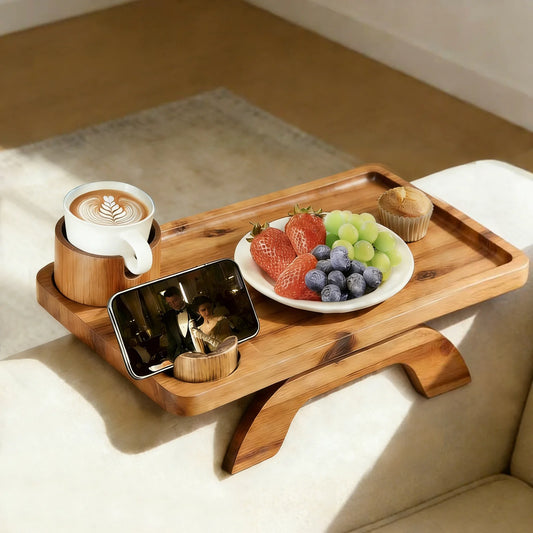 JHK Foldable Sofa Armrest Tray With Phone And Cup Holders