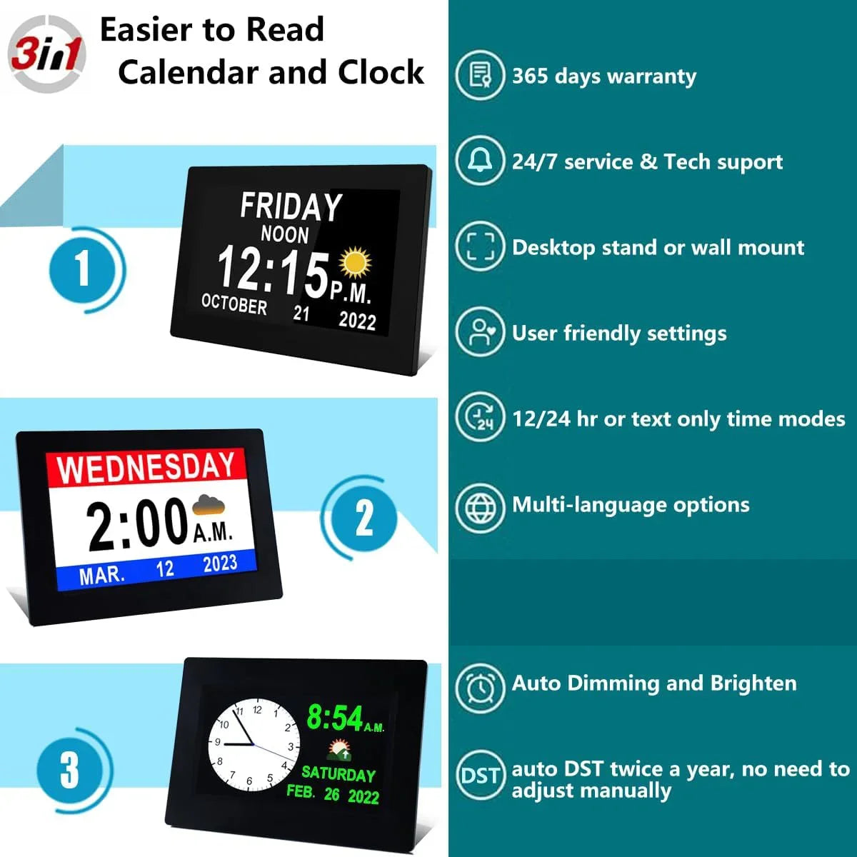 Senior Focused Digital Alarm Clock with Date and Auto Brightness