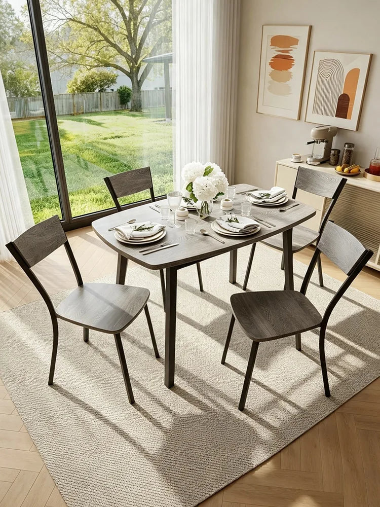 HiMISS Antique Dining Set With Four Chairs And Storage Shelf