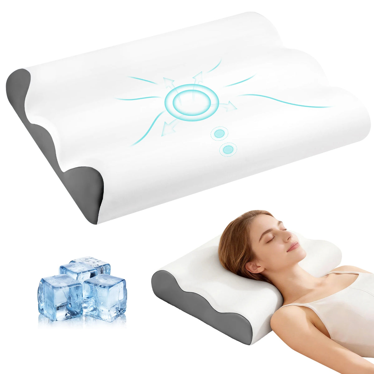 JHK Ergonomic Contour Memory Foam Pillow With Cooling Washable Cover