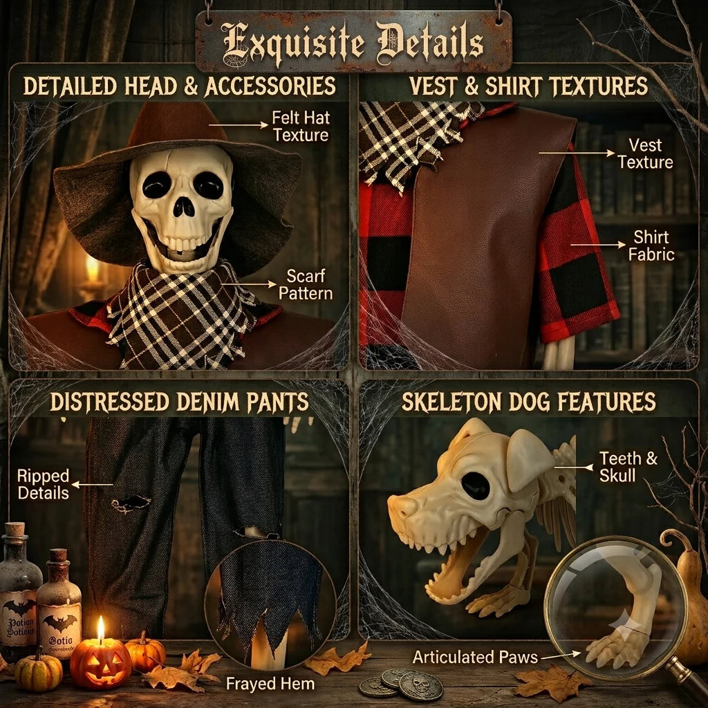 Western Cowboy Skeleton With Poseable Joints For Halloween Yard Decor