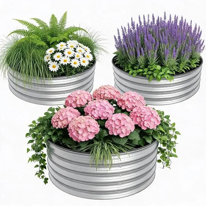 HiMISS Galvanized Round Raised Garden Bed Planter for Outdoor Planting