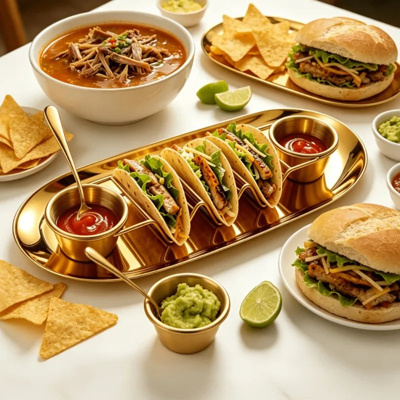 Stainless Steel Taco Serving Utensil Set With Dressing Cups