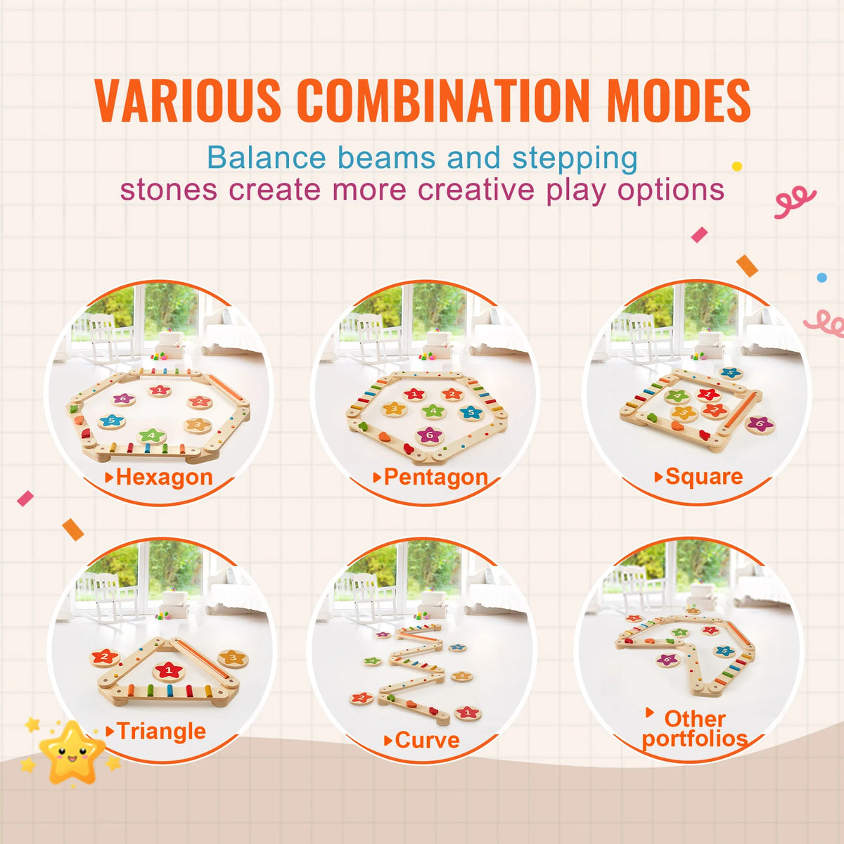 SucceBuy Wooden Balance Beam Stepping Stones Montessori Toy