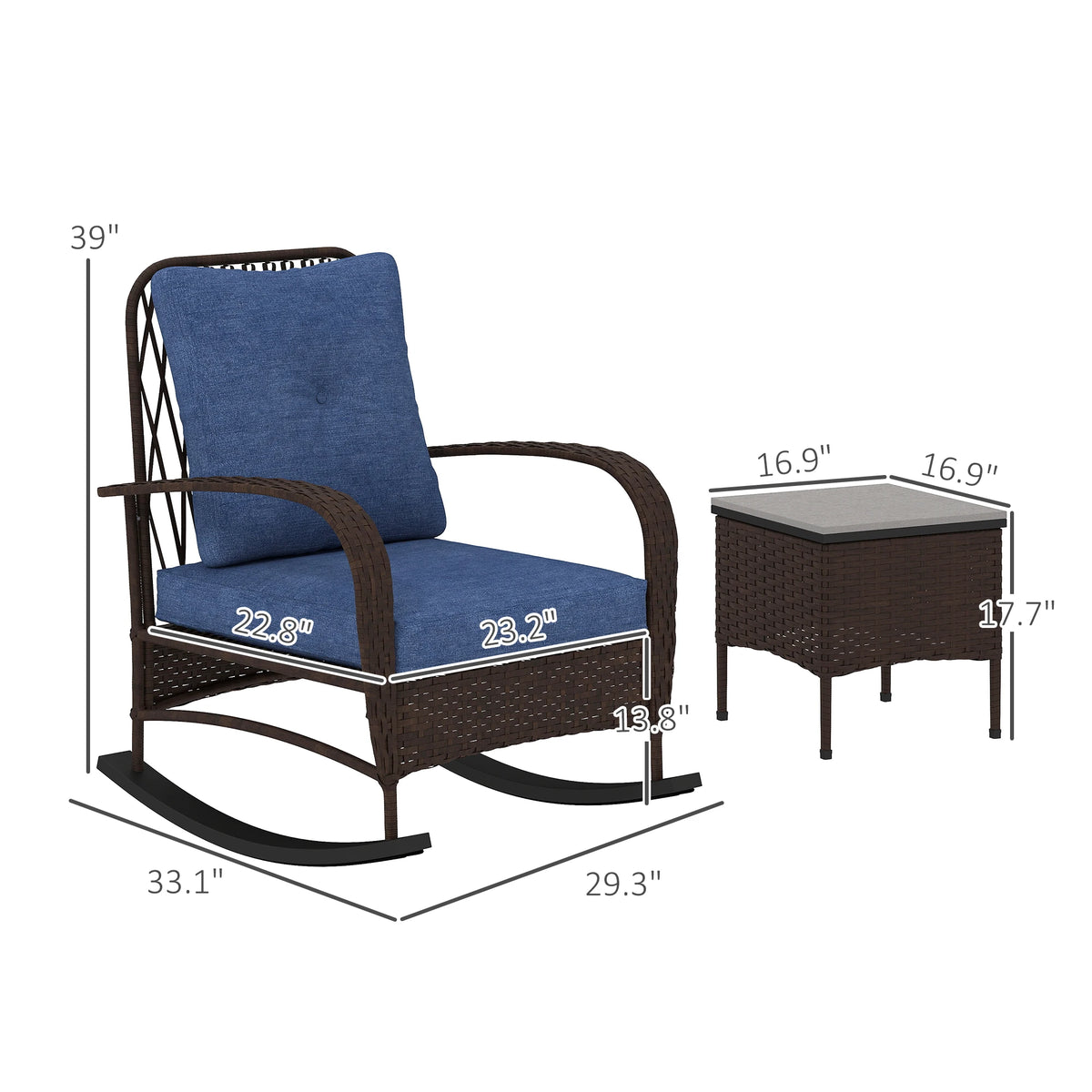 Outsunny Outdoor Wicker Rocking Chairs Set With Coffee Table