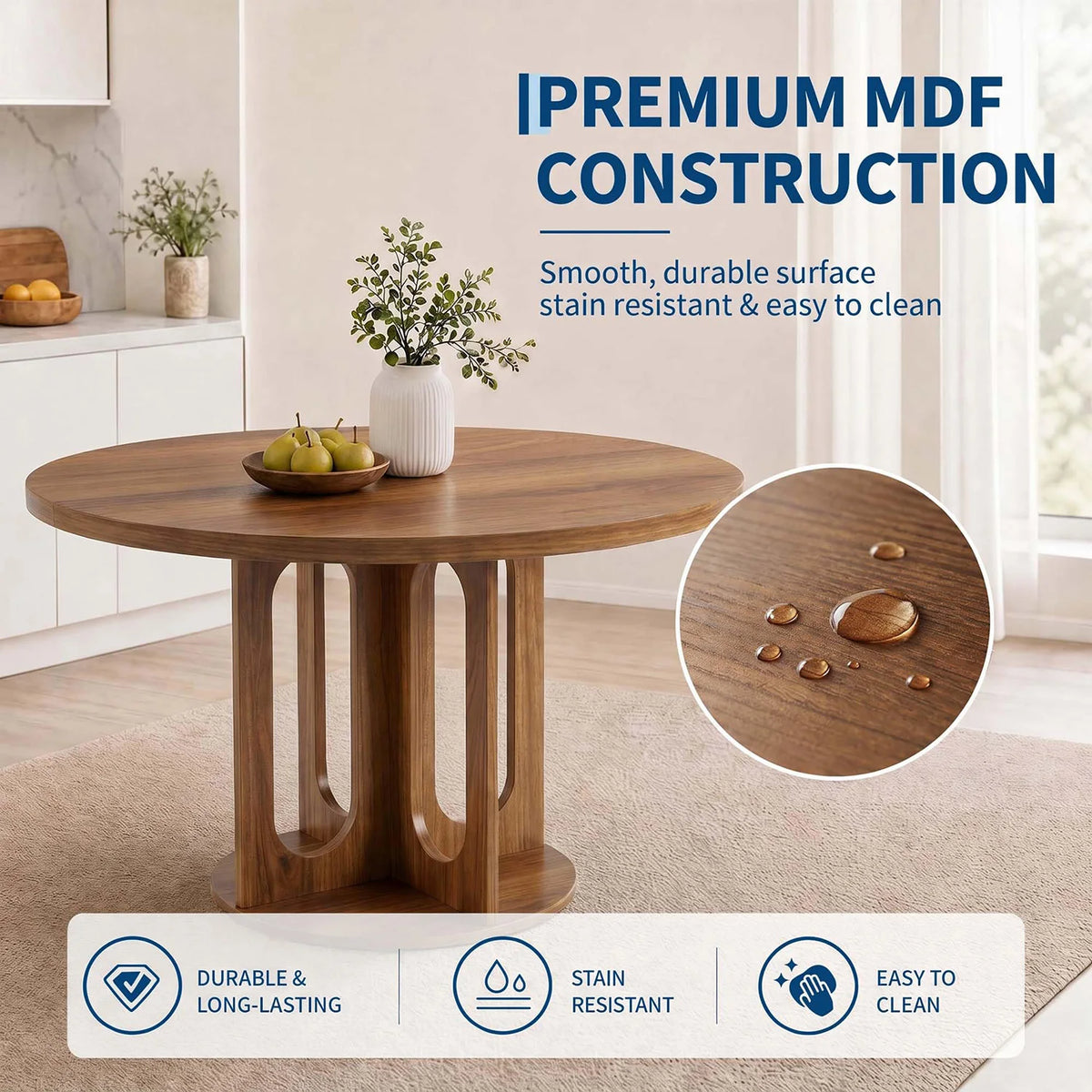HiMISS Modern Round Dining Table With Open Arch Pedestal Base