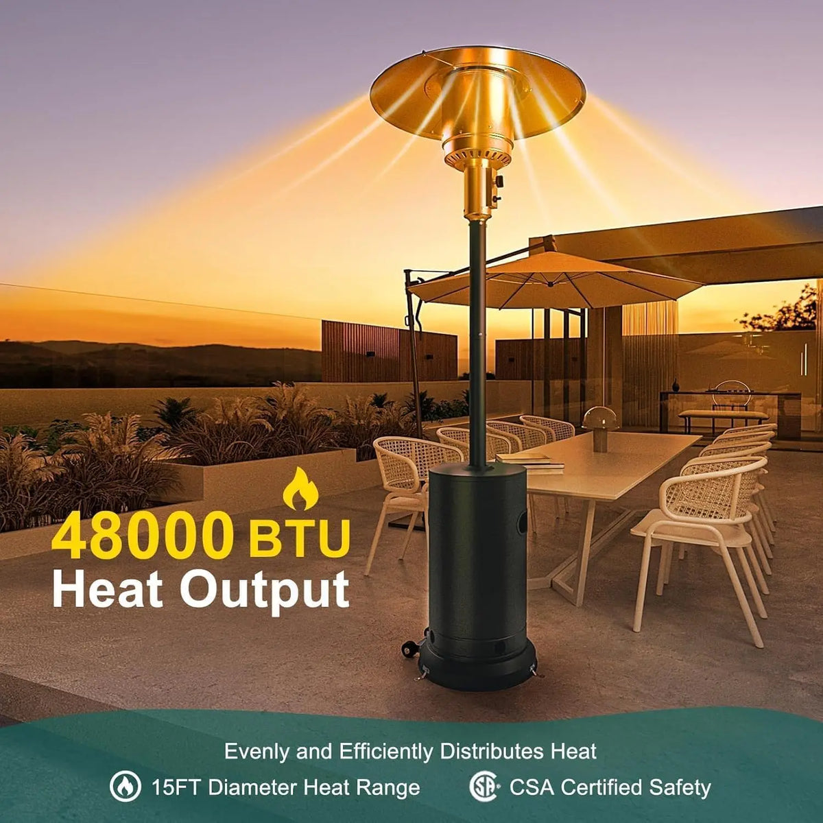 Studyset 48000 Btu Outdoor Gas Patio Heater With Wheels