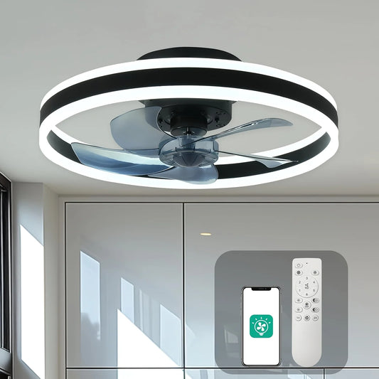 Orison Dimmable LED Flush Mount Ceiling Fan With Remote Control