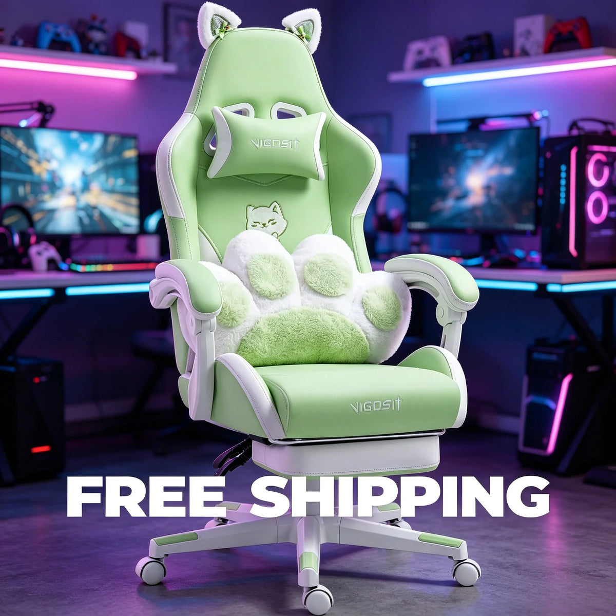 VIGOSIT Ergonomic Gaming Chair With Footrest And Headrest