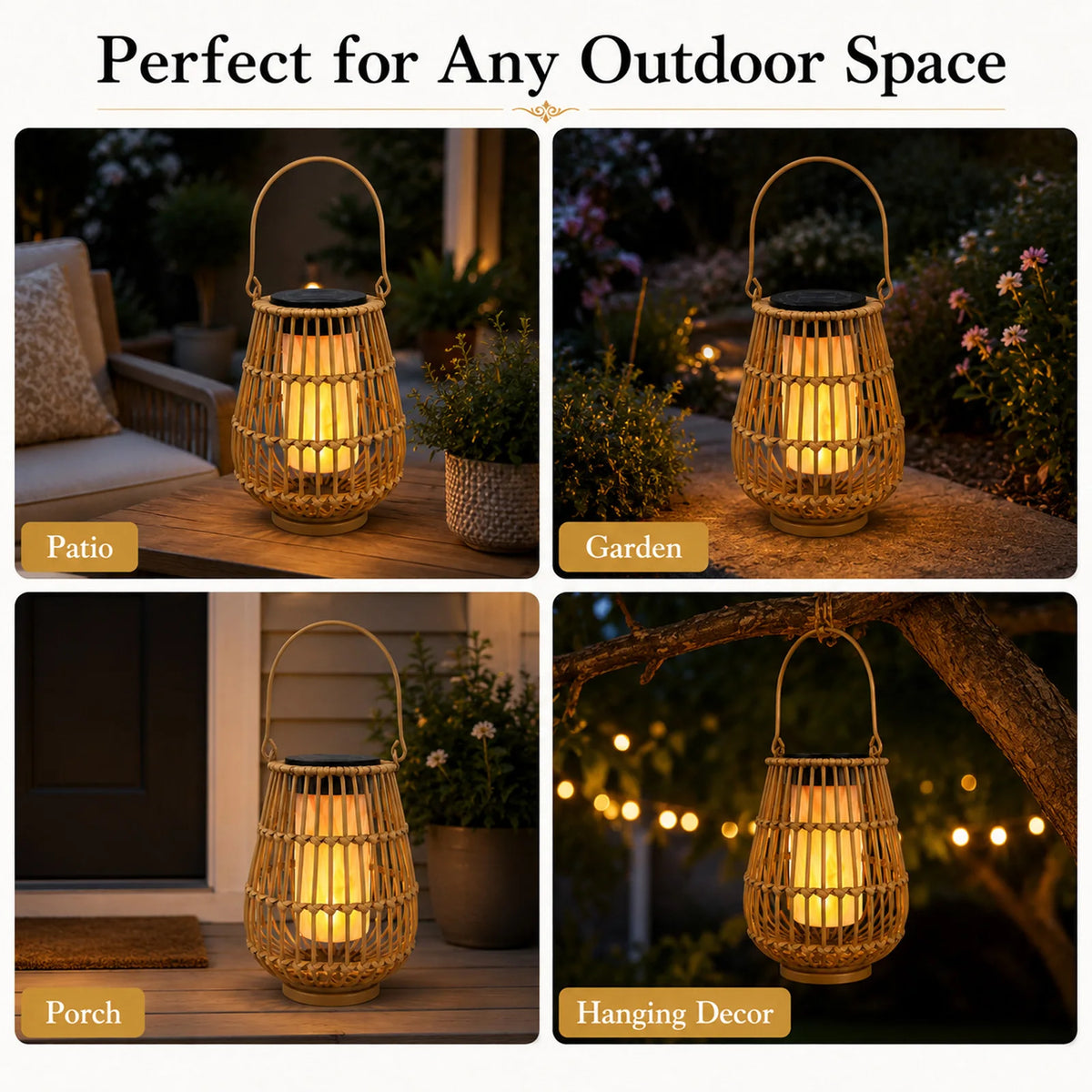 Solar Rattan Lanterns Outdoor Hanging Waterproof LED Garden Lights