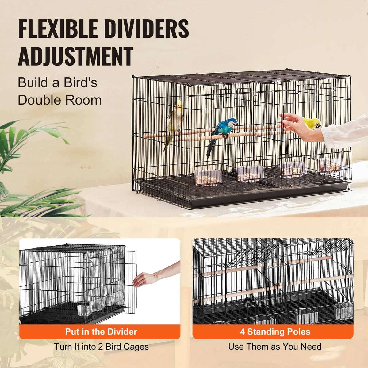 SucceBuy Stackable Divided Bird Cage for Travel with Handle
