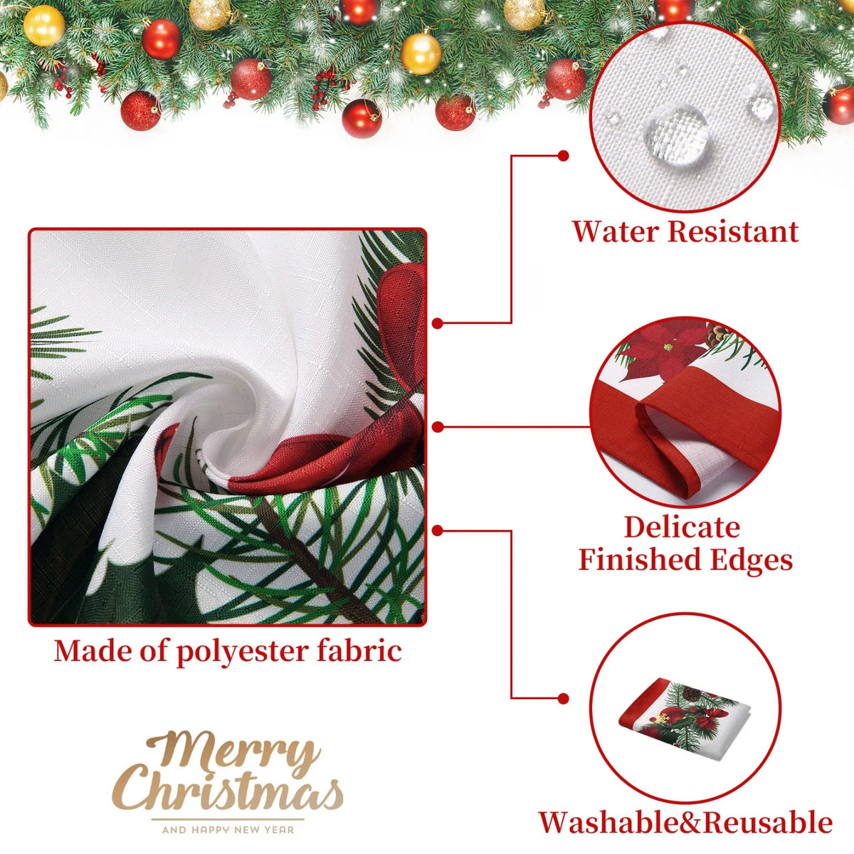 HiMISS Washable Christmas Tablecloth Reusable Festive Dining Room Cover