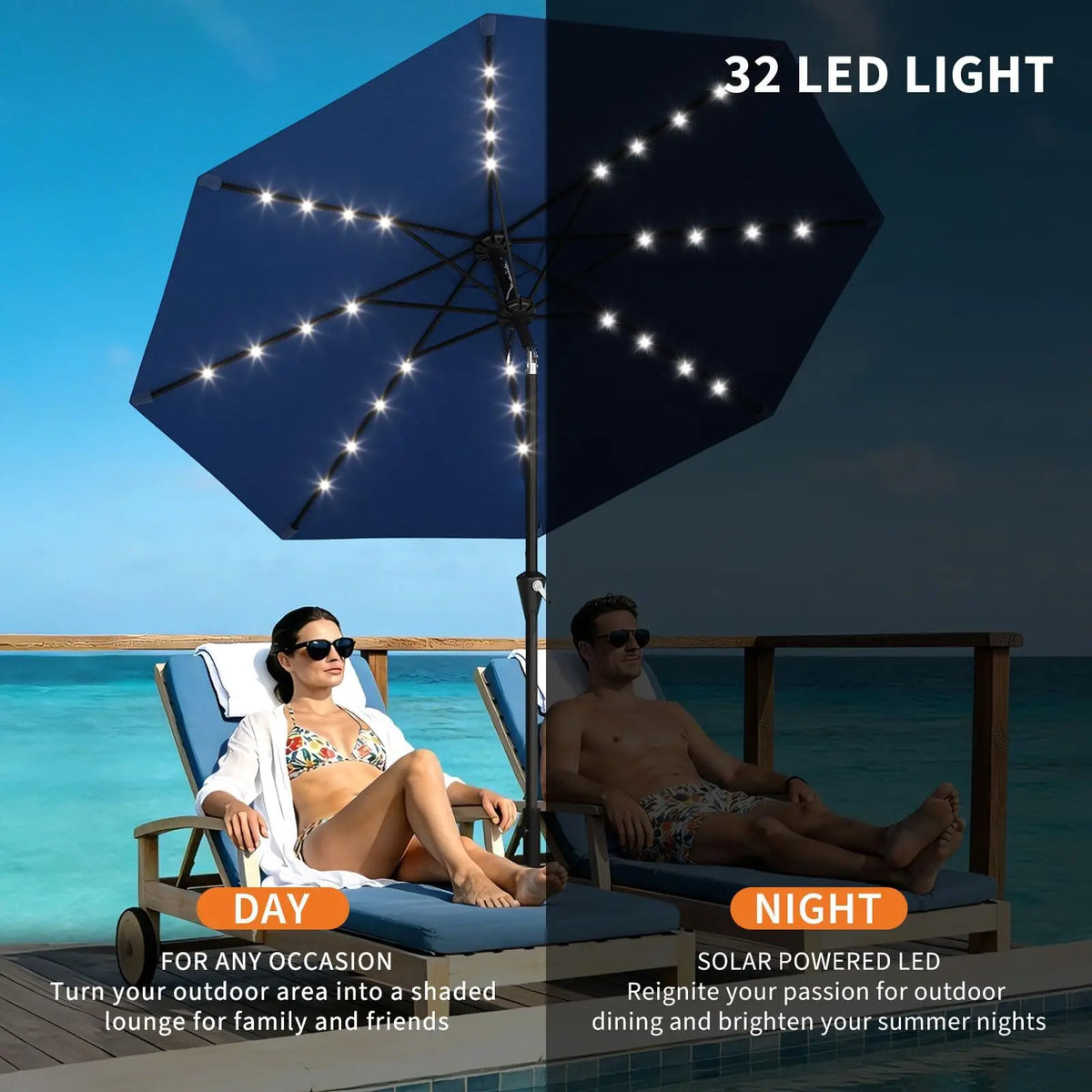 HiMiss Solar Patio Umbrella With LED Lights And UV Protection