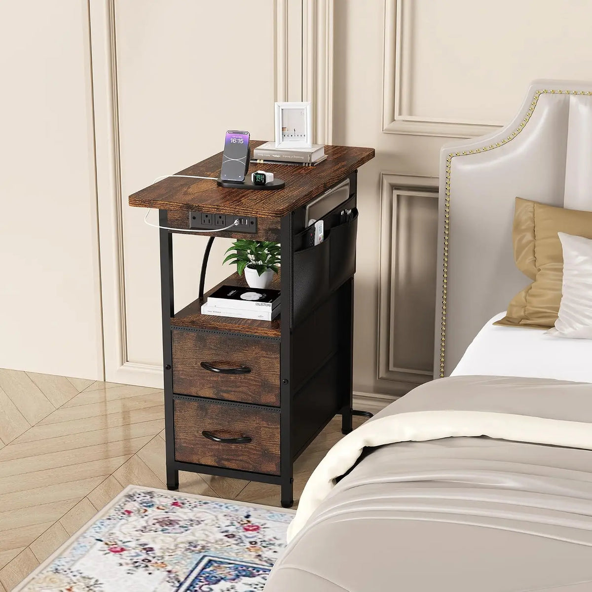 Novilla End Table With Charging Station And Storage Shelf