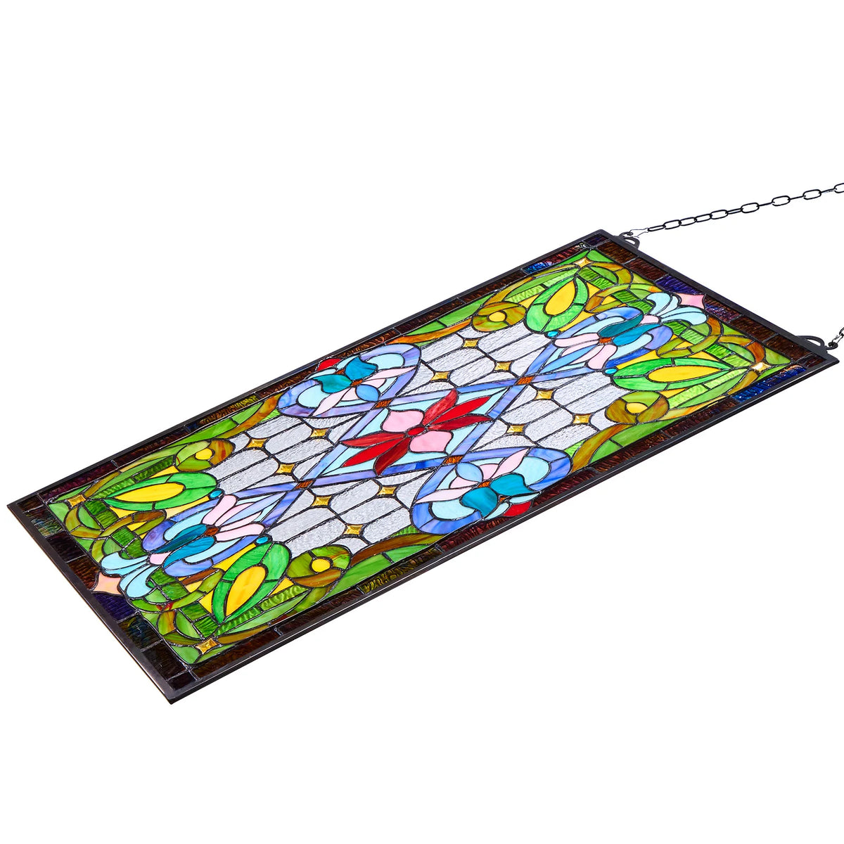 SucceBuy Tiffany Style Stained Glass Hanging Window Panel With Chain