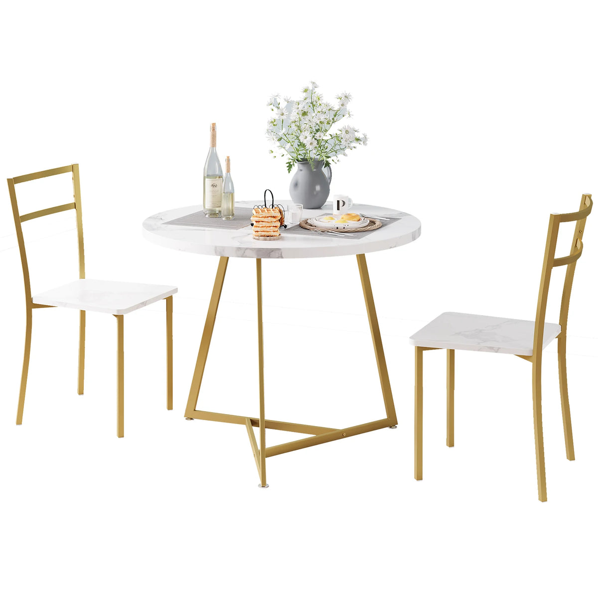 TAKYWEP Round Dining Table Set With Upholstered Chairs for Small Spaces