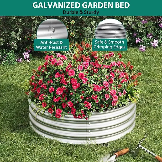HiMISS Galvanized Round Raised Garden Bed Planter for Outdoor Planting