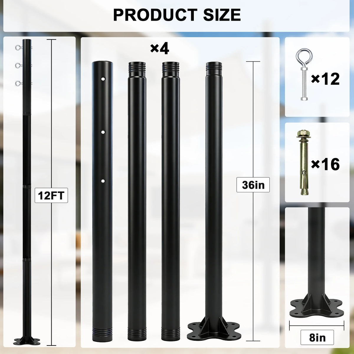 Adjustable Rust Resistant Metal Shade Sail Support Posts