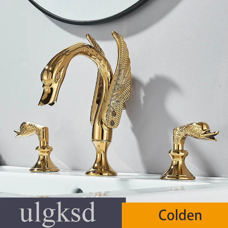 Ulgksd Swan Shape Bathroom Faucet With Crystal Handles