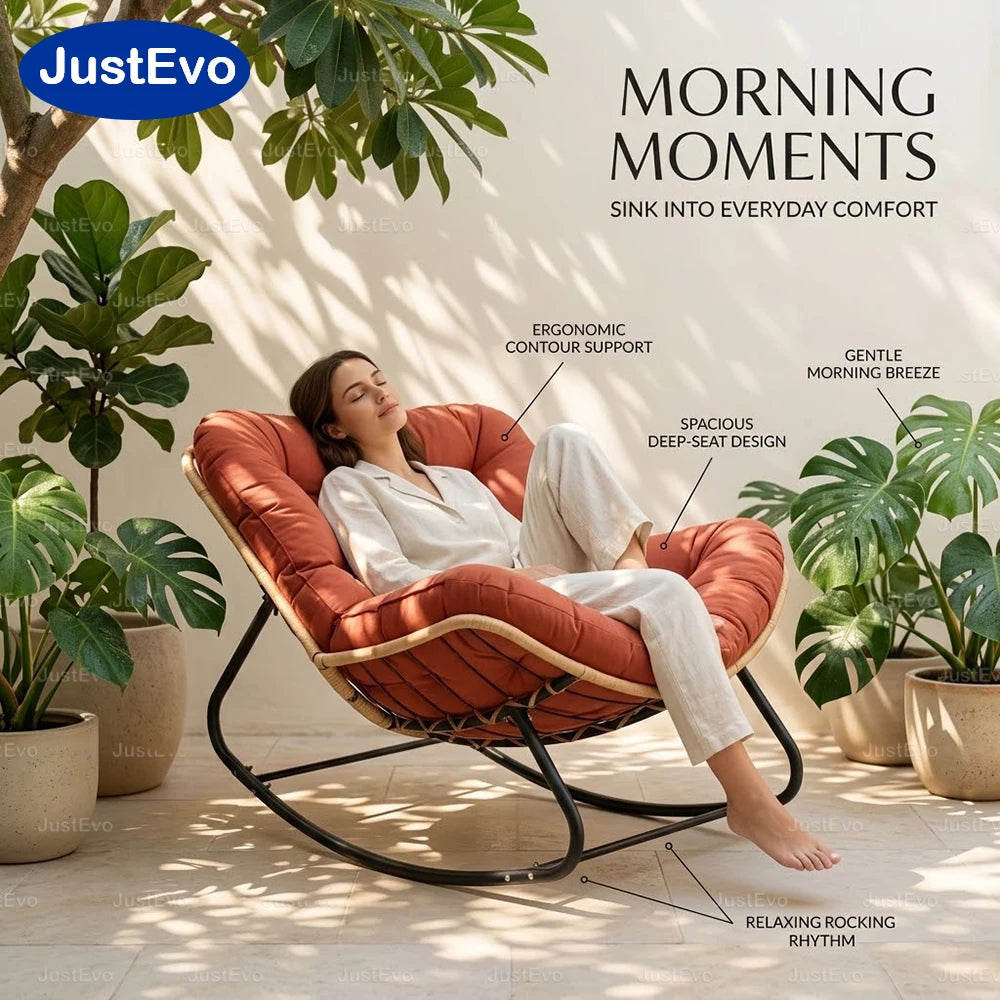 Outdoor Rocking Papasan Chair With Metal Frame And Soft Cushion