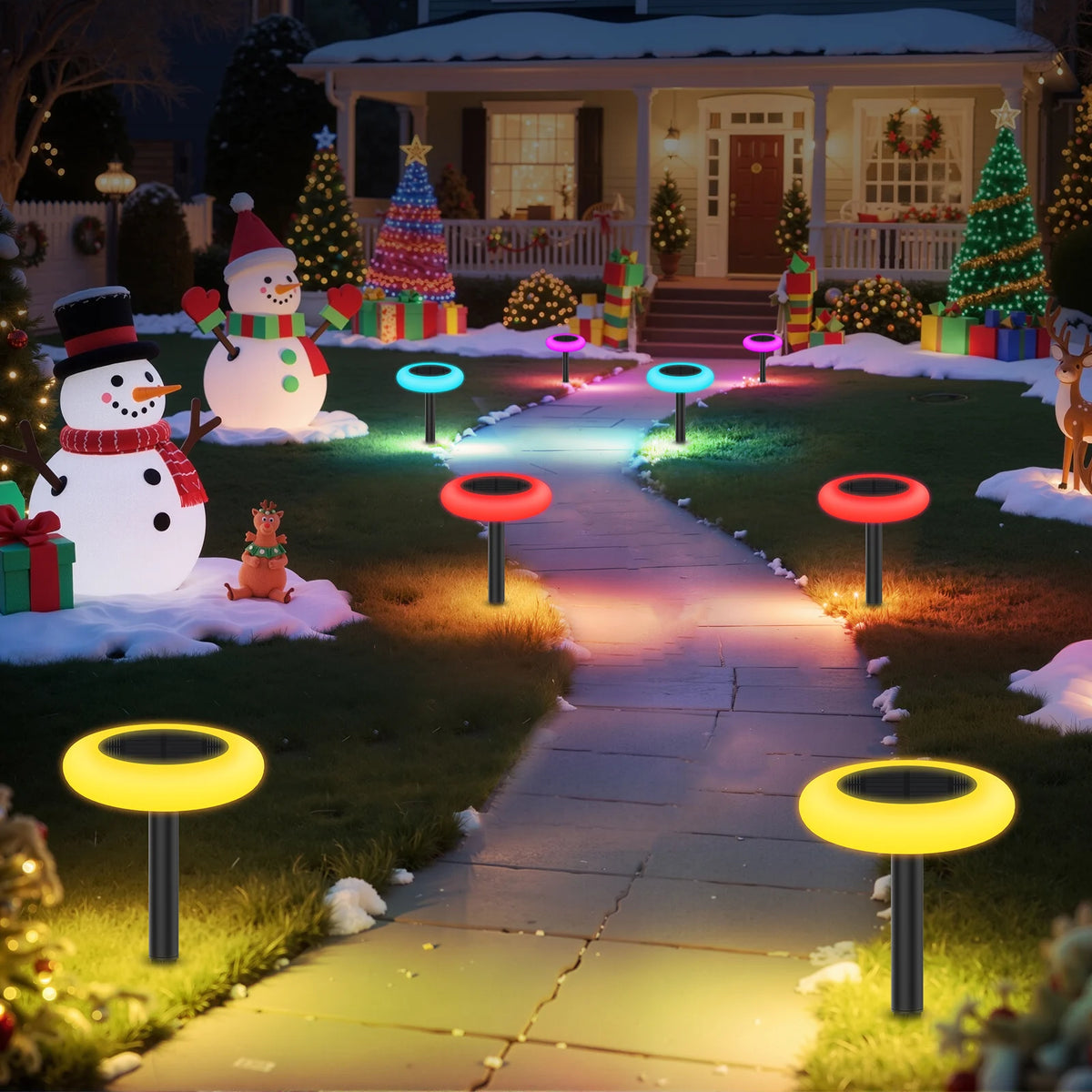 Intelamp Color Changing Solar Pathway Lights for Outdoor Gardens