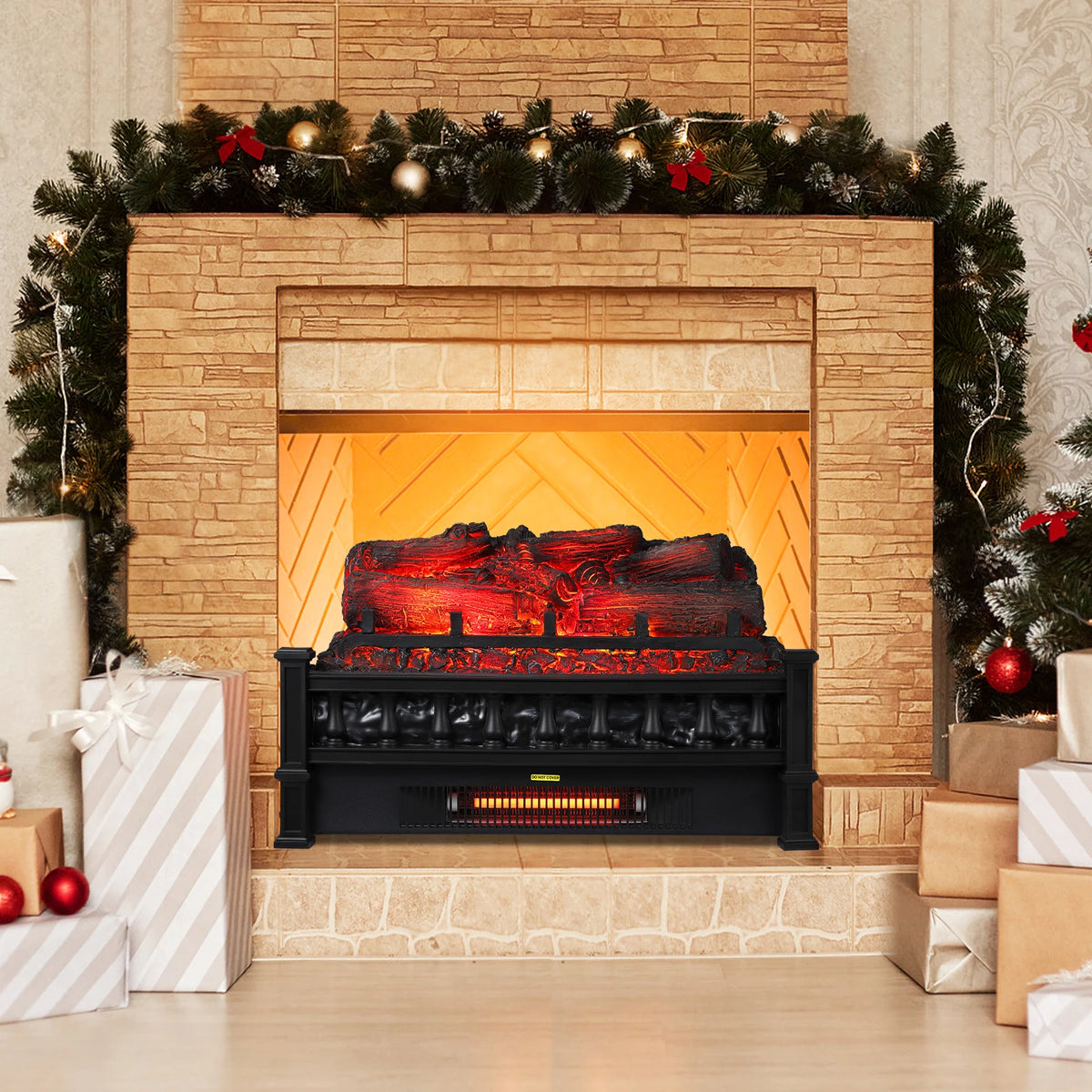 1500W Electric Fireplace Log Insert Heater With Thermostat Crackling Sound