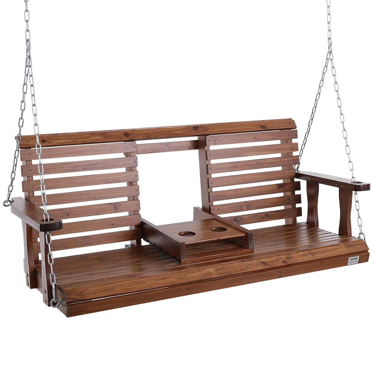 SucceBuy Wooden Porch Swing With Steel Chains For Patio Seating
