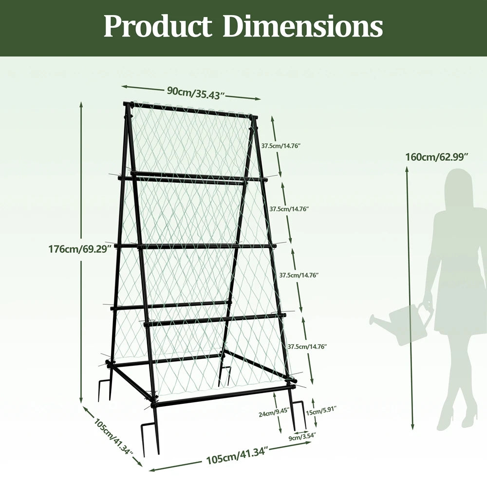 Wisfor A-Shaped Metal Garden Trellis Arch with Netting Vine Support