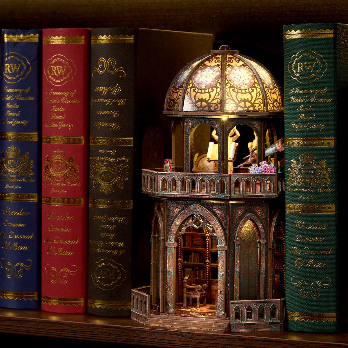 DIY 3D Wooden Observatory Book Nook Puzzle Kit For Bookshelves