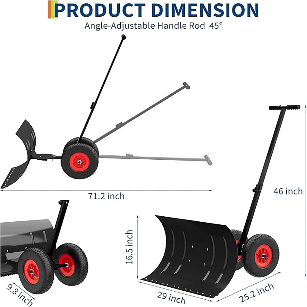 Ergonomic Heavy Duty Snow Shovel With Wheels For Driveway Removal