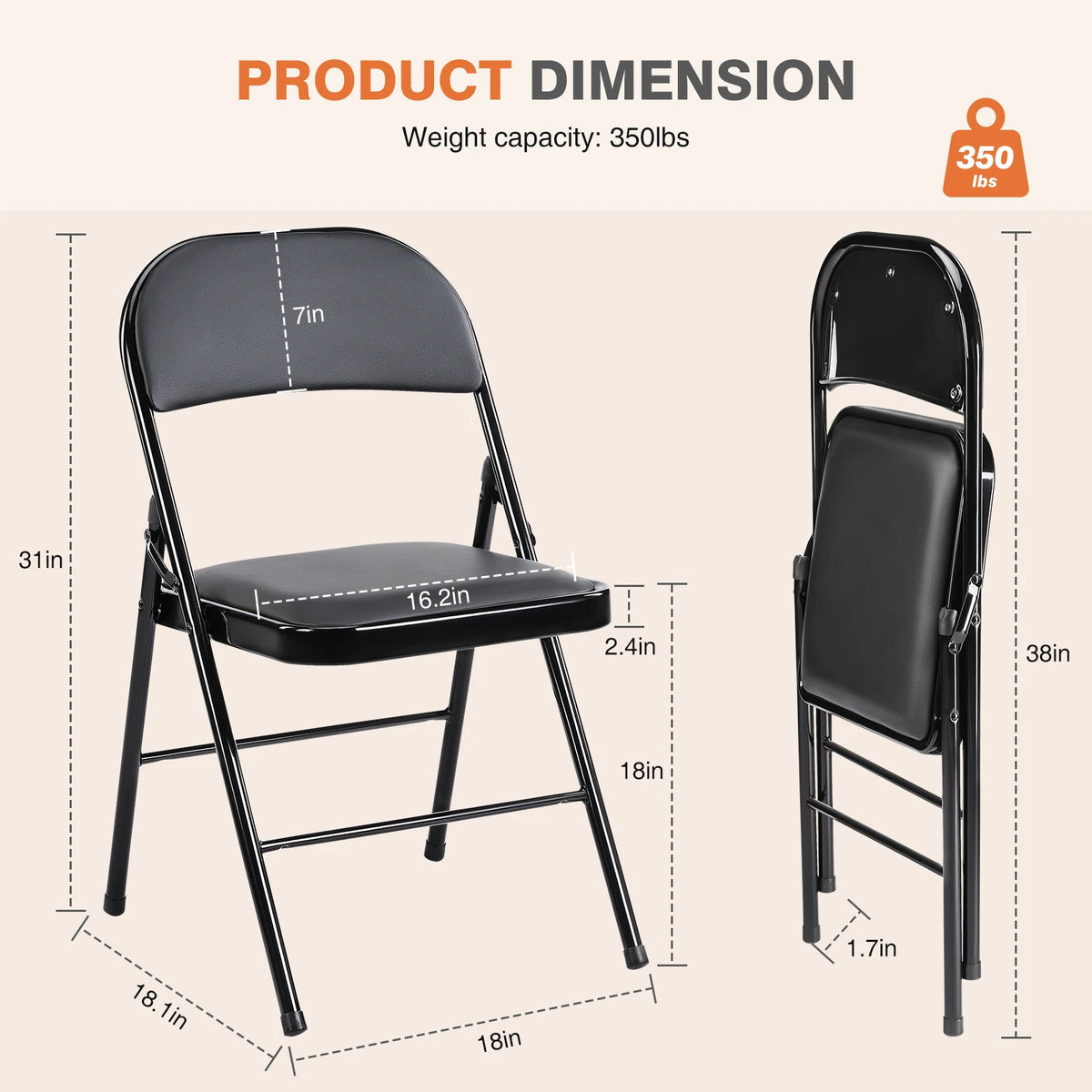 JHK Leather Padded Folding Chair for Home and Office Seating