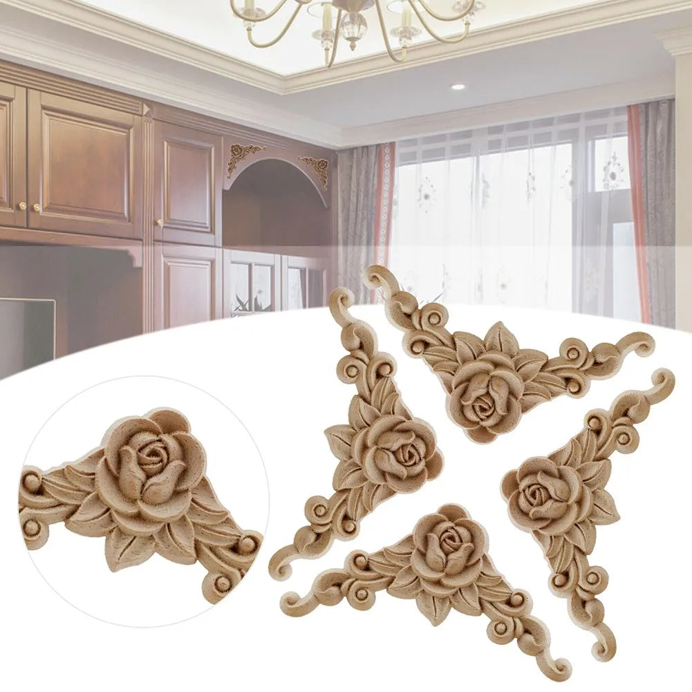 Natural Floral Wooden Carved Corner Appliques For Furniture