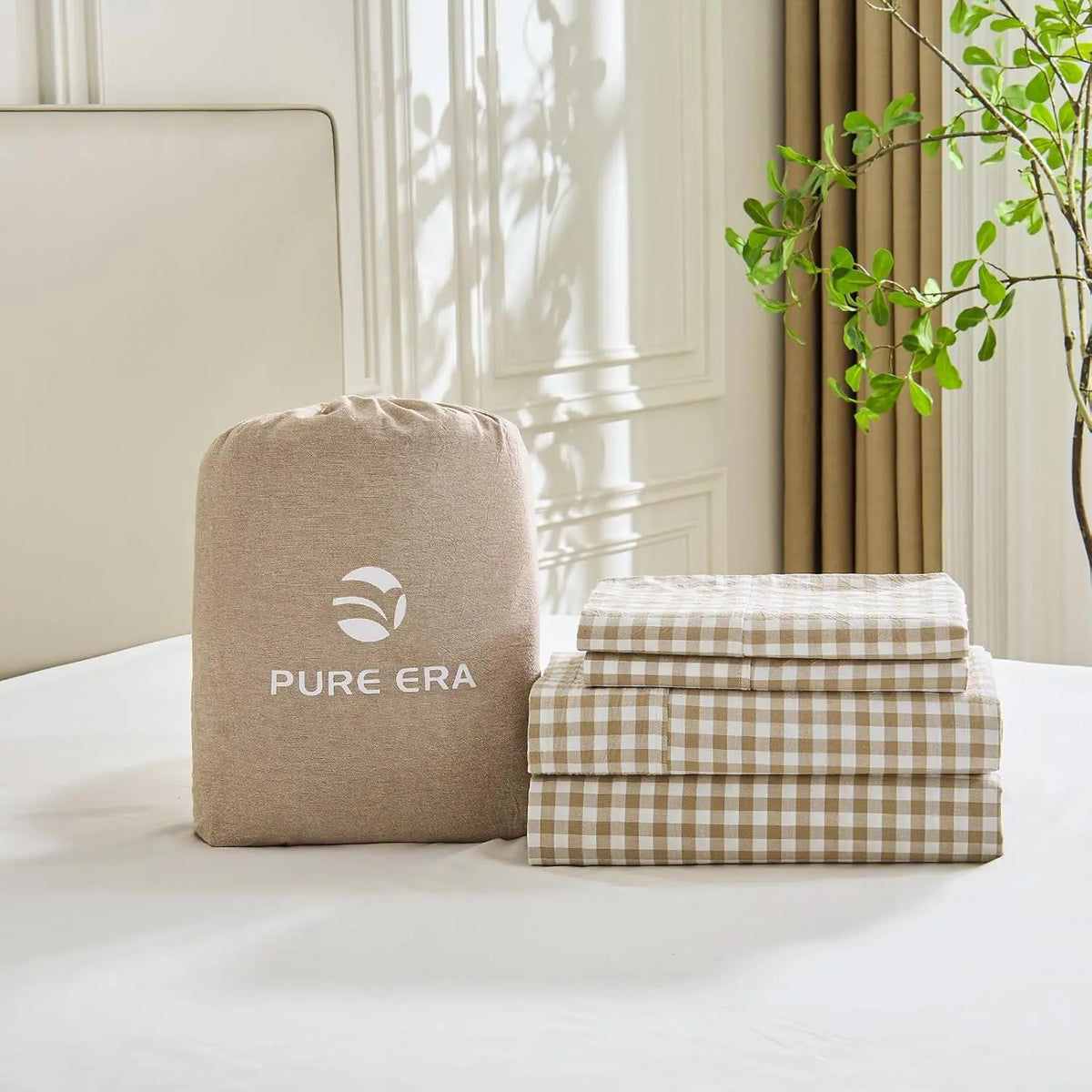 Gingham Washed Cotton Sheet Set Soft Deep Pocket Bedding