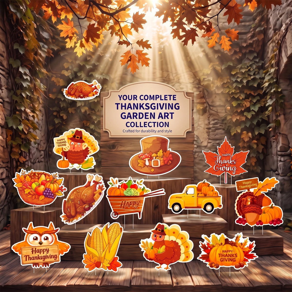 Waterproof Thanksgiving Yard Signs With Stakes For Fall Lawn Decor