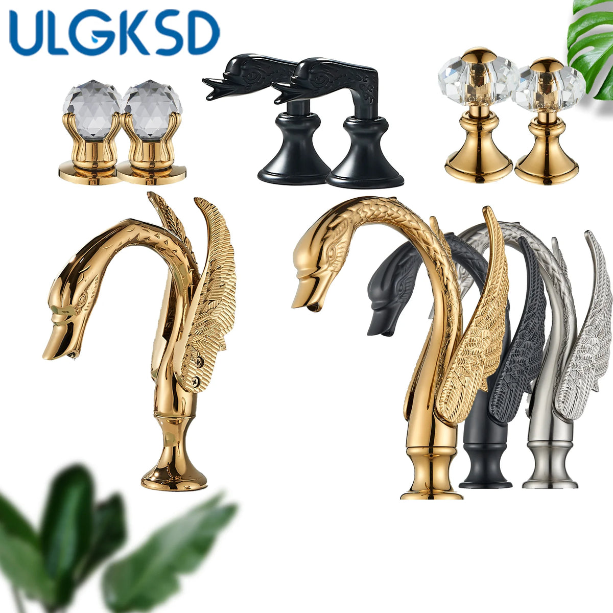 Ulgksd Swan Shape Bathroom Faucet With Crystal Handles