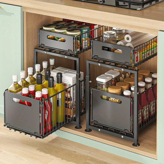 AEHOME Two Tier Slide Out Cabinet Organizer For Kitchen Storage