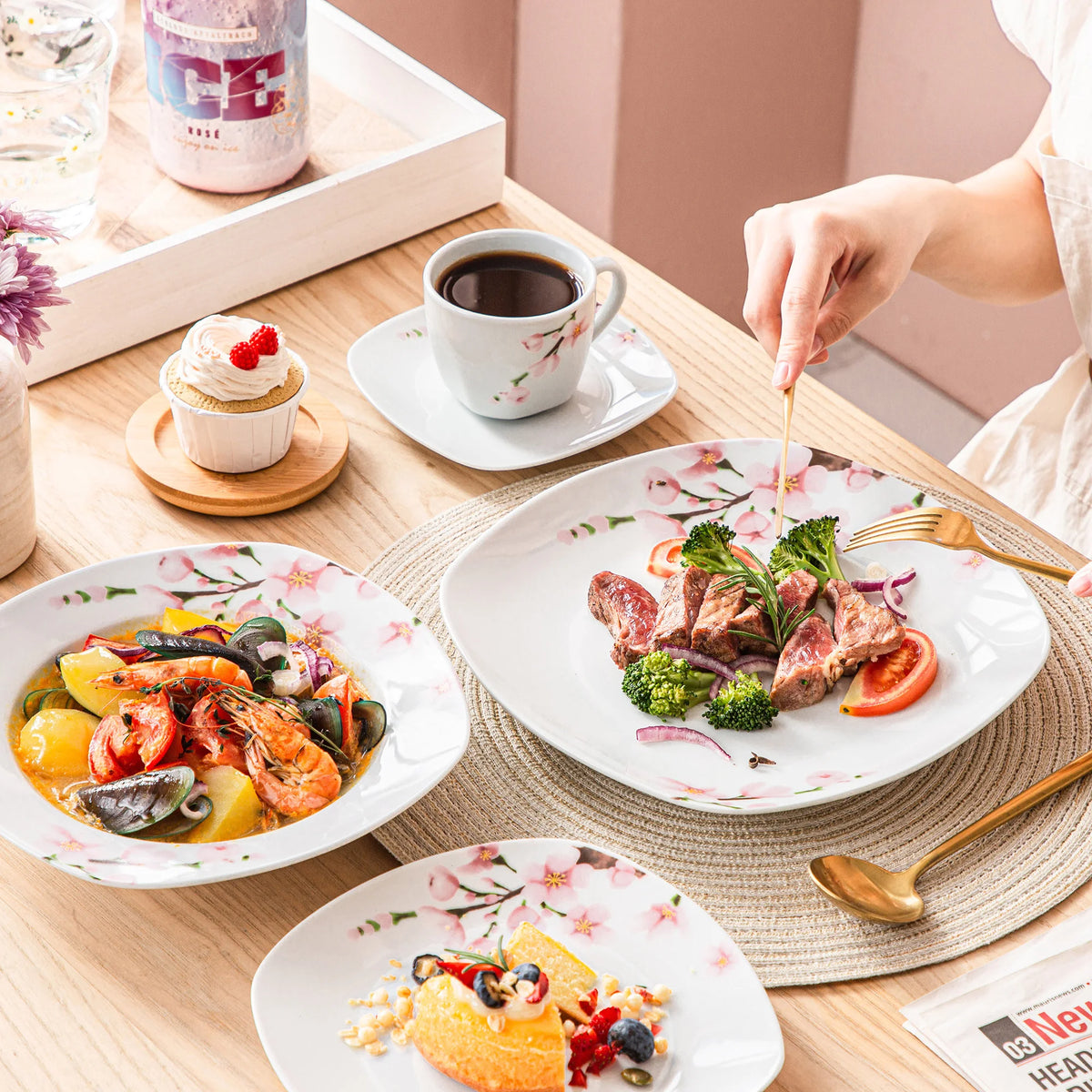 Malacasa 60 Piece Ceramic Porcelain Plates Cups Saucers Dinner Set