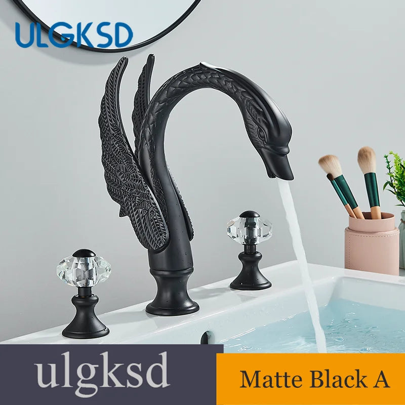 Ulgksd Swan Shape Bathroom Faucet With Crystal Handles