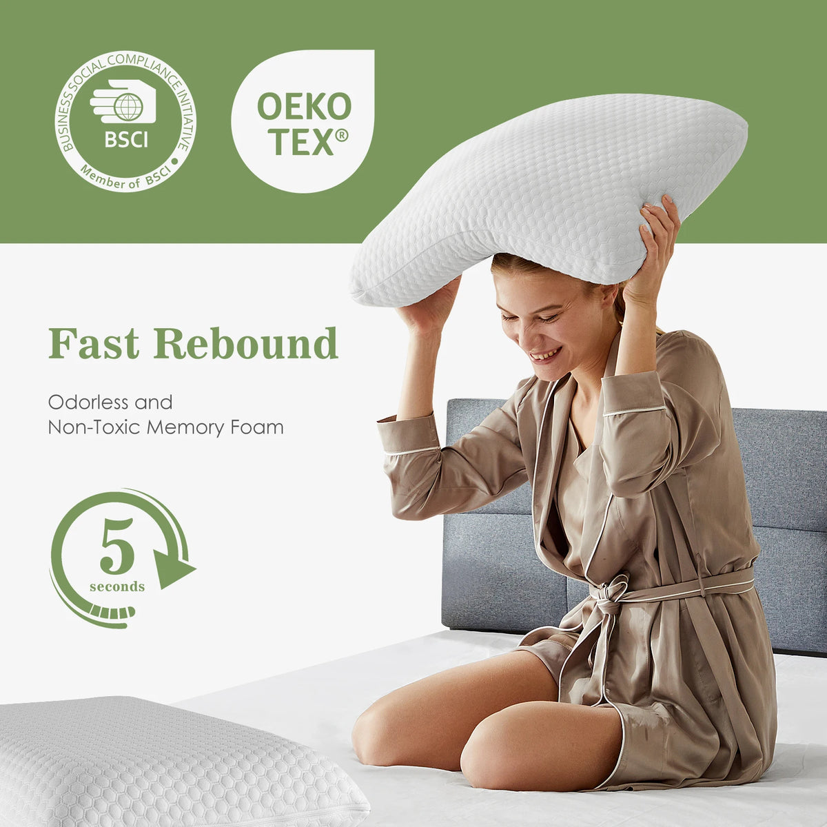 JHK Two Pack Ventilated Memory Foam Pillows With Washable Covers