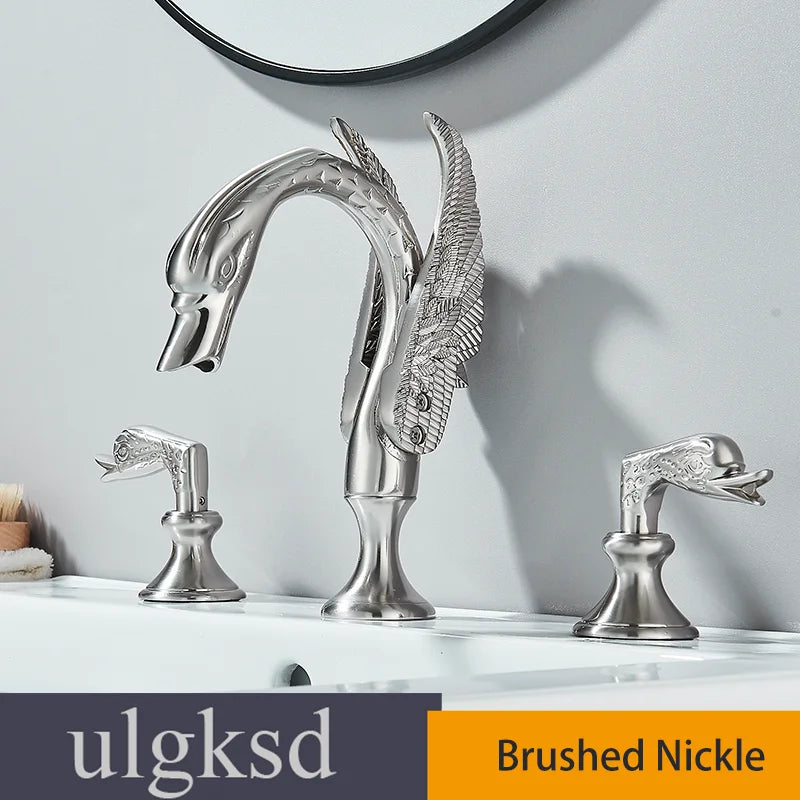Ulgksd Swan Shape Bathroom Faucet With Crystal Handles