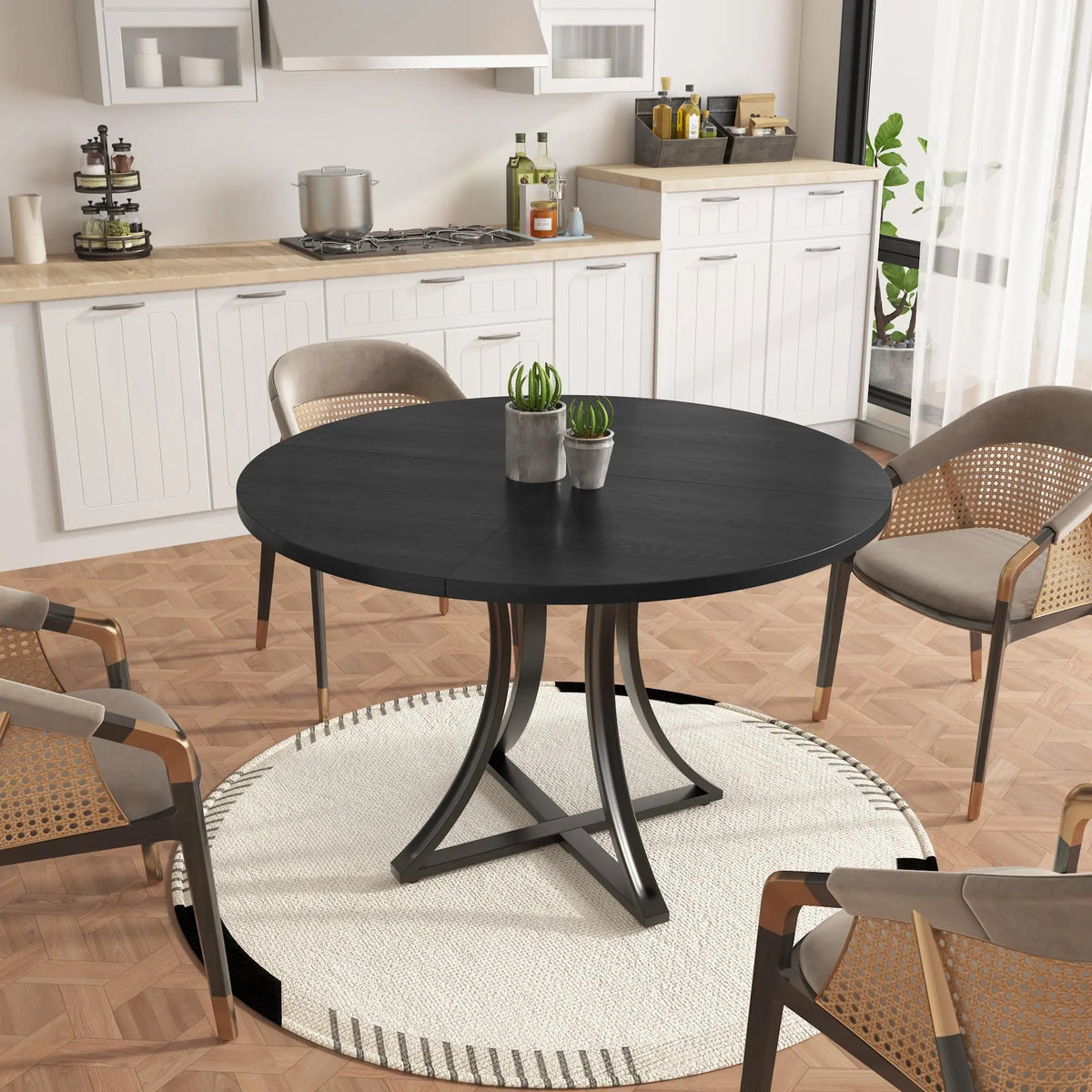 Round Dining Table With Wooden Pedestal Base For Modern Homes
