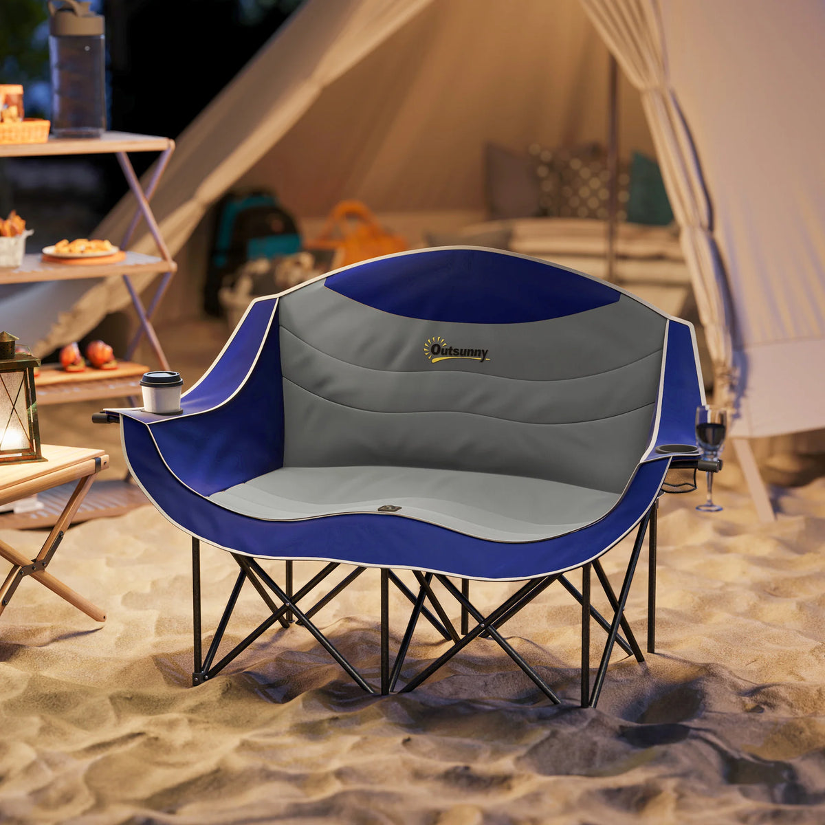Outsunny Padded Double Folding Camping Chair for Adults